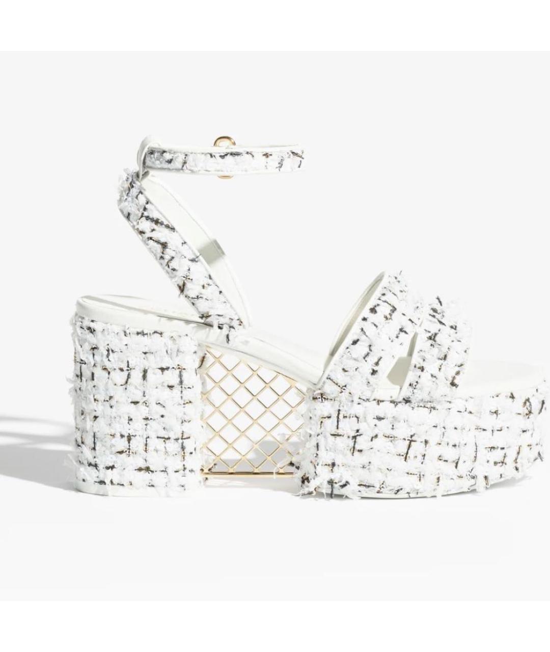 CHANEL Белые текстильные босоножки, фото 4