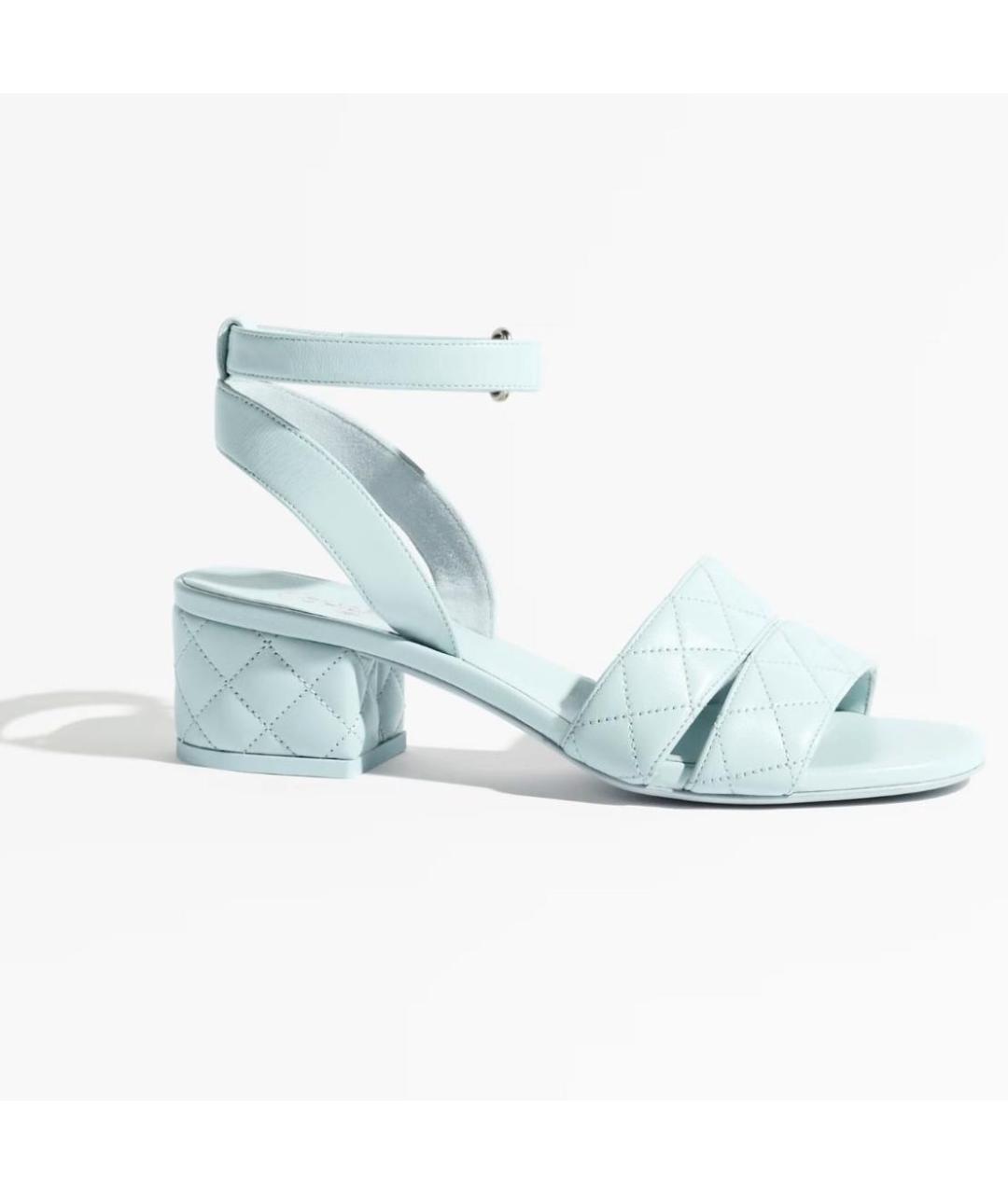 CHANEL Бирюзовые кожаные босоножки, фото 5
