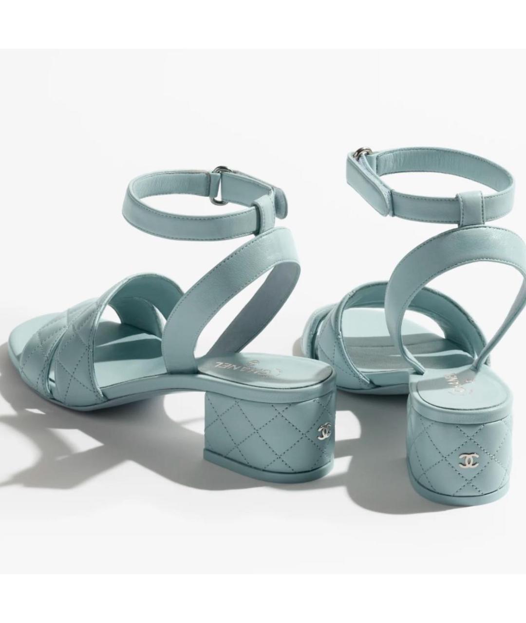 CHANEL Бирюзовые кожаные босоножки, фото 4