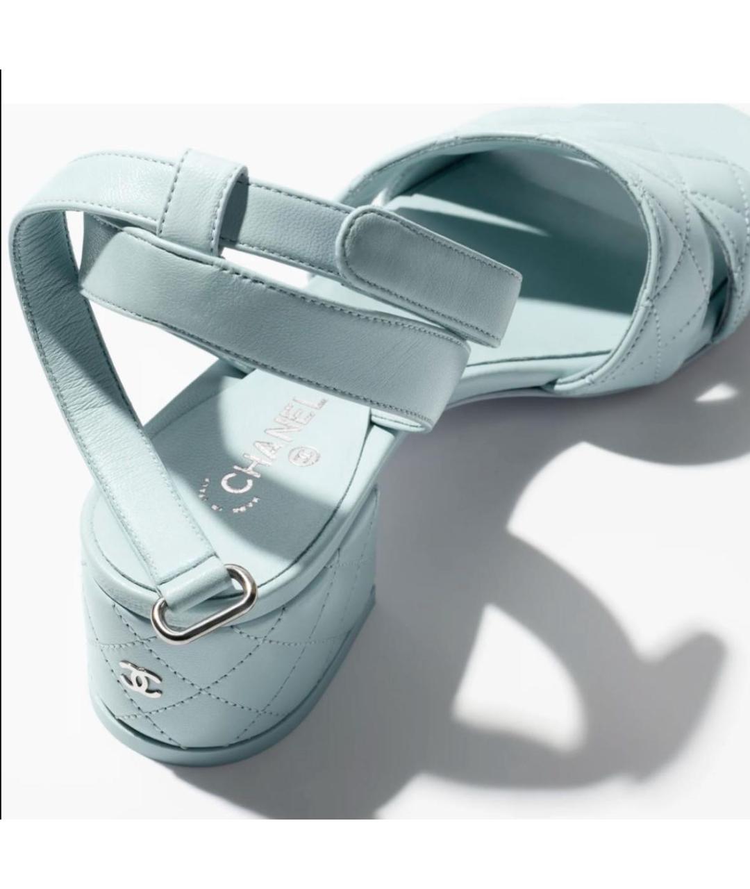 CHANEL Бирюзовые кожаные босоножки, фото 3