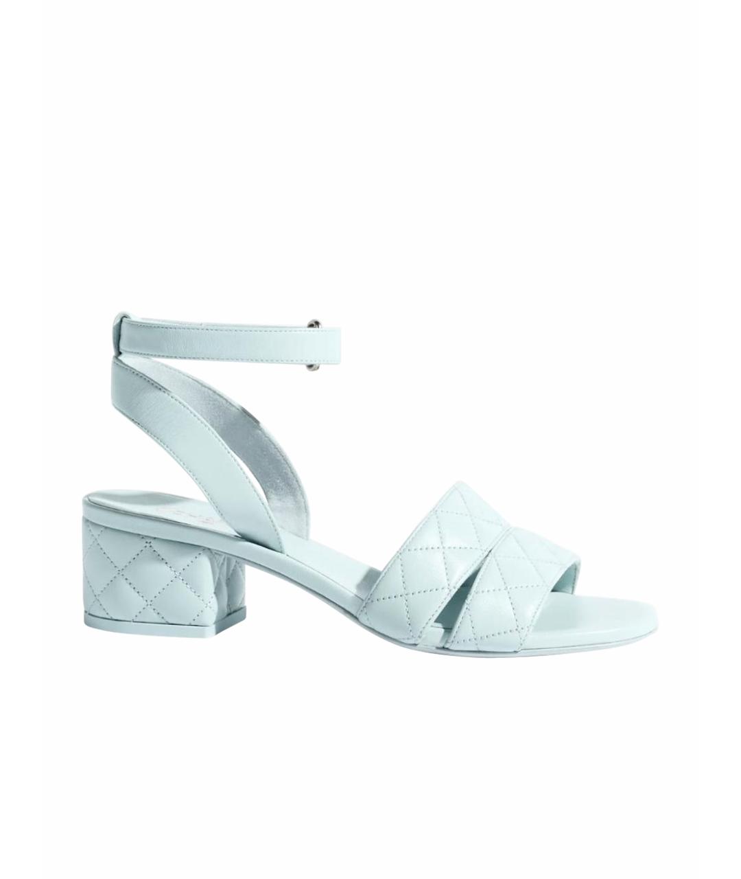 CHANEL Бирюзовые кожаные босоножки, фото 1
