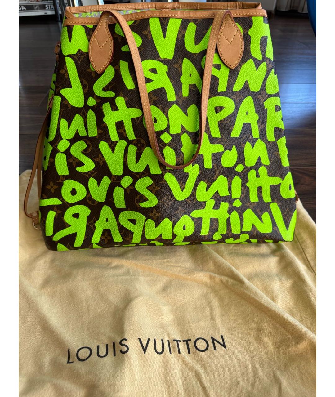 LOUIS VUITTON Салатовая кожаная сумка тоут, фото 2