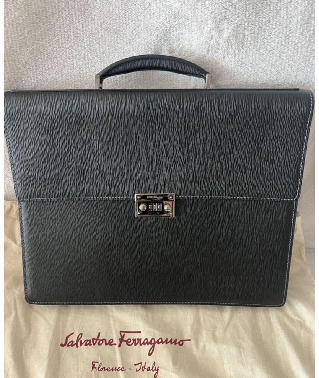 FERRAGAMO Черный кожаный портфель, фото 5