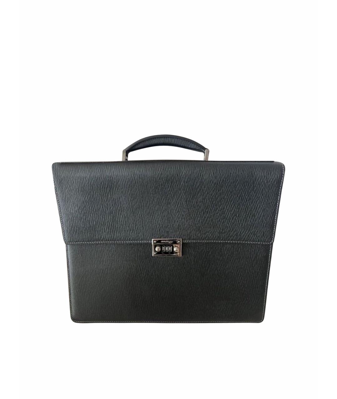 FERRAGAMO Черный кожаный портфель, фото 1