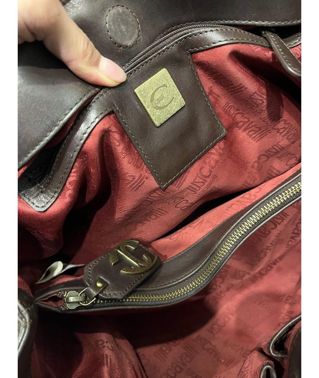 JUST CAVALLI Коричневая сумка тоут из экзотической кожи, фото 3