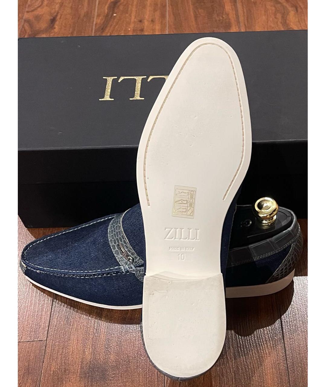 ZILLI Темно-синие текстильные лоферы, фото 8