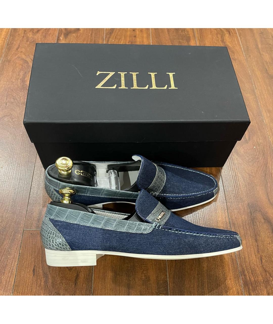 ZILLI Темно-синие текстильные лоферы, фото 7
