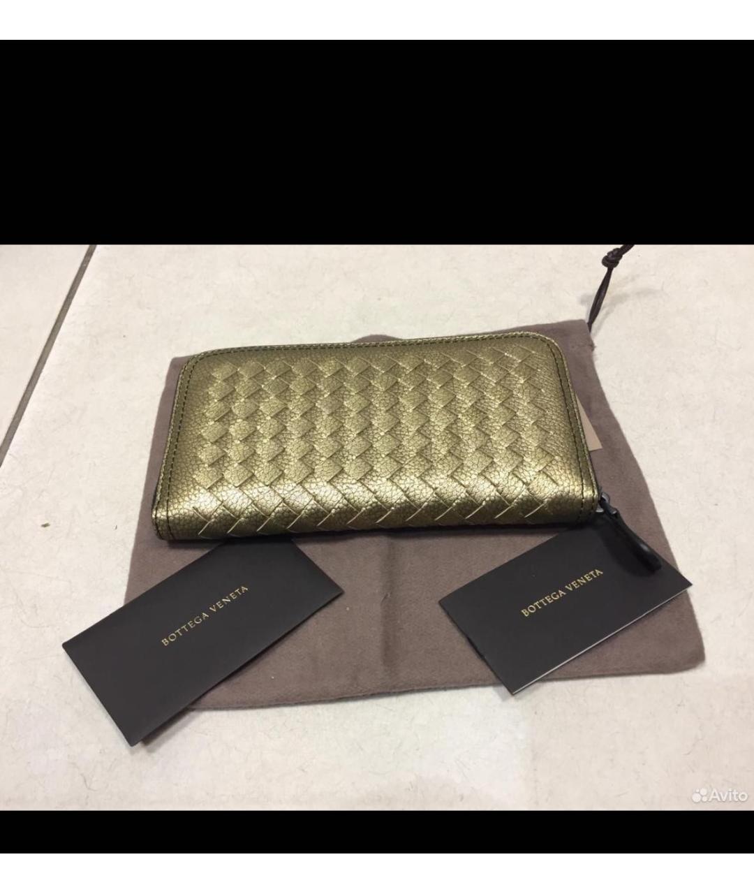 BOTTEGA VENETA Золотой кожаный кошелек, фото 7