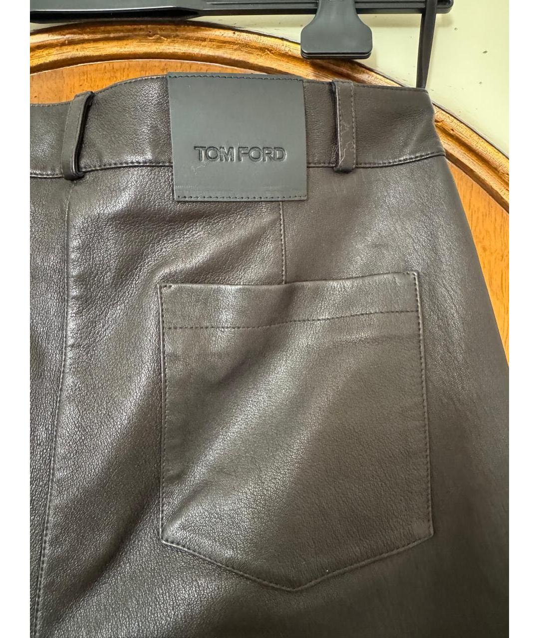 TOM FORD Черные кожаные прямые брюки, фото 3