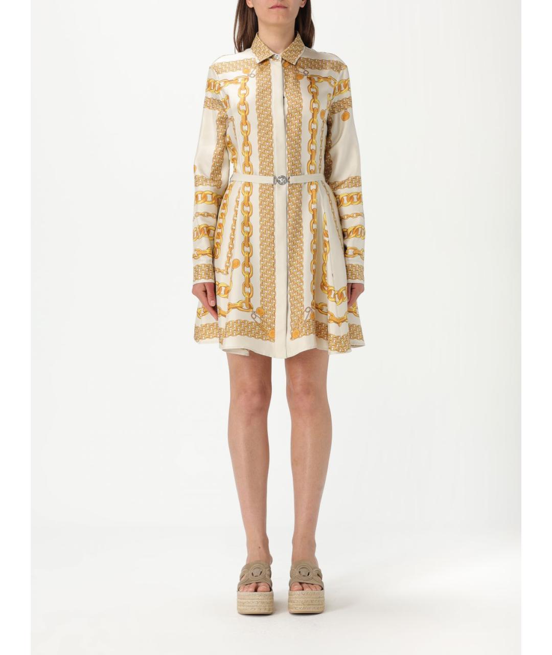 VERSACE Золотое шелковое повседневное платье, фото 2