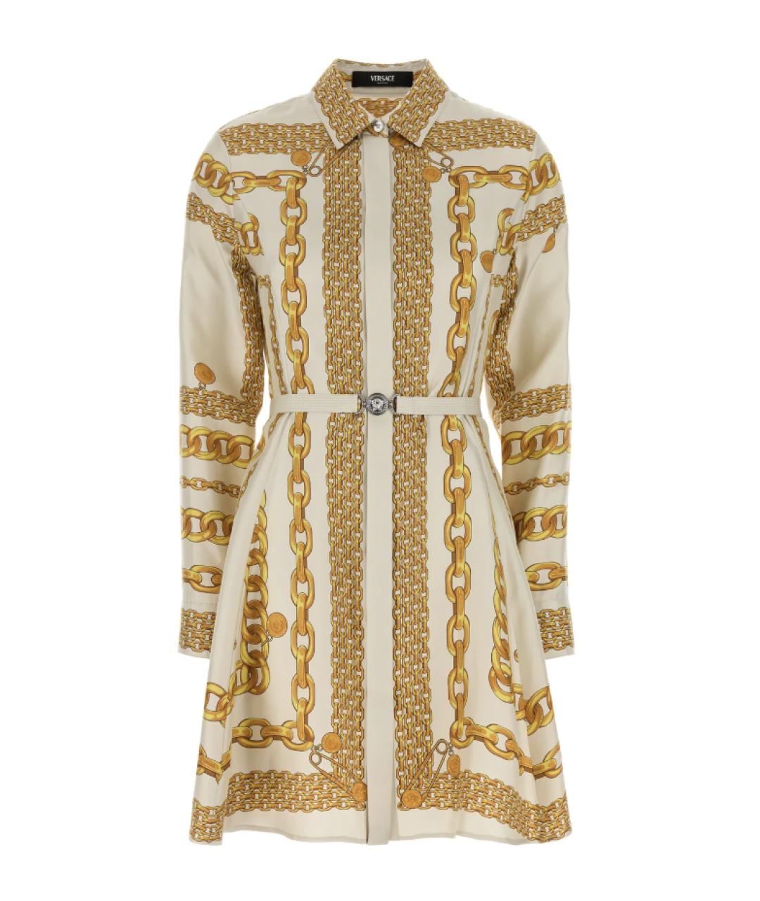 VERSACE Золотое шелковое повседневное платье, фото 1
