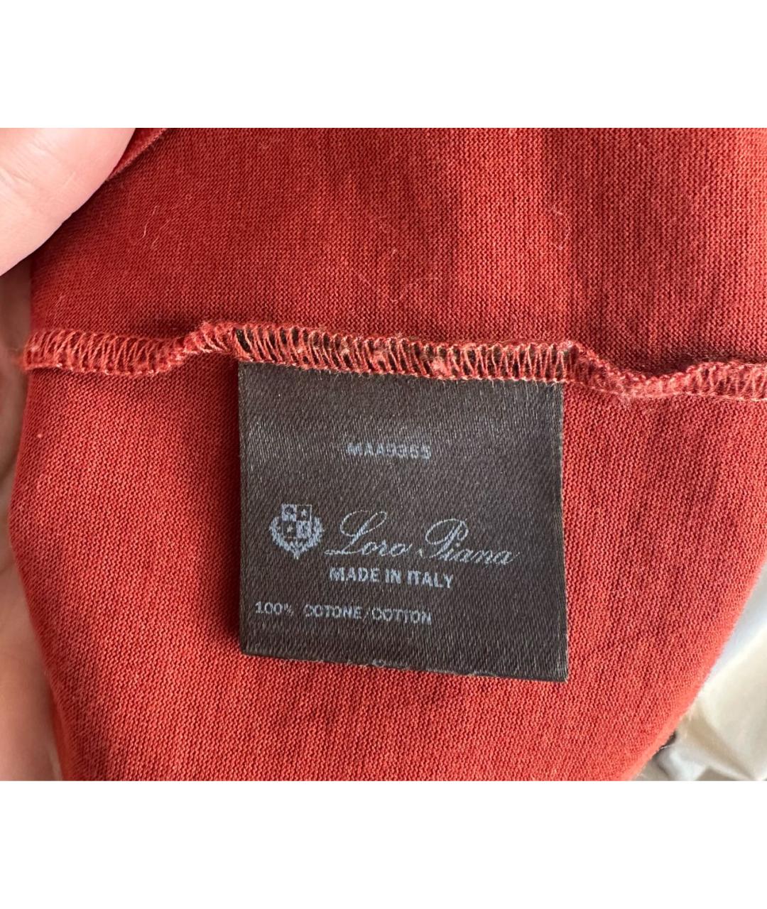 LORO PIANA Оранжевая хлопковая футболка, фото 5
