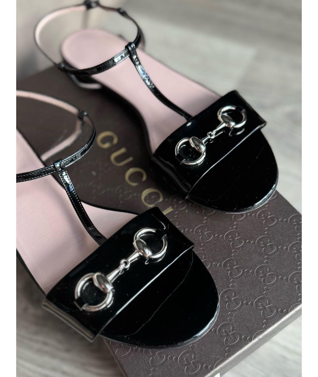 GUCCI Черные сандалии из лакированной кожи, фото 6