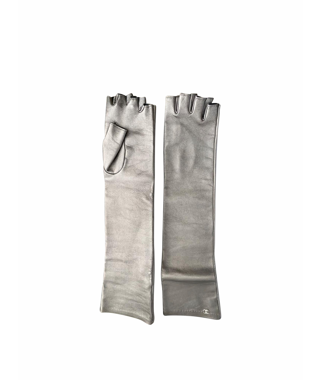 CHANEL PRE-OWNED Серебряные кожаные перчатки, фото 1