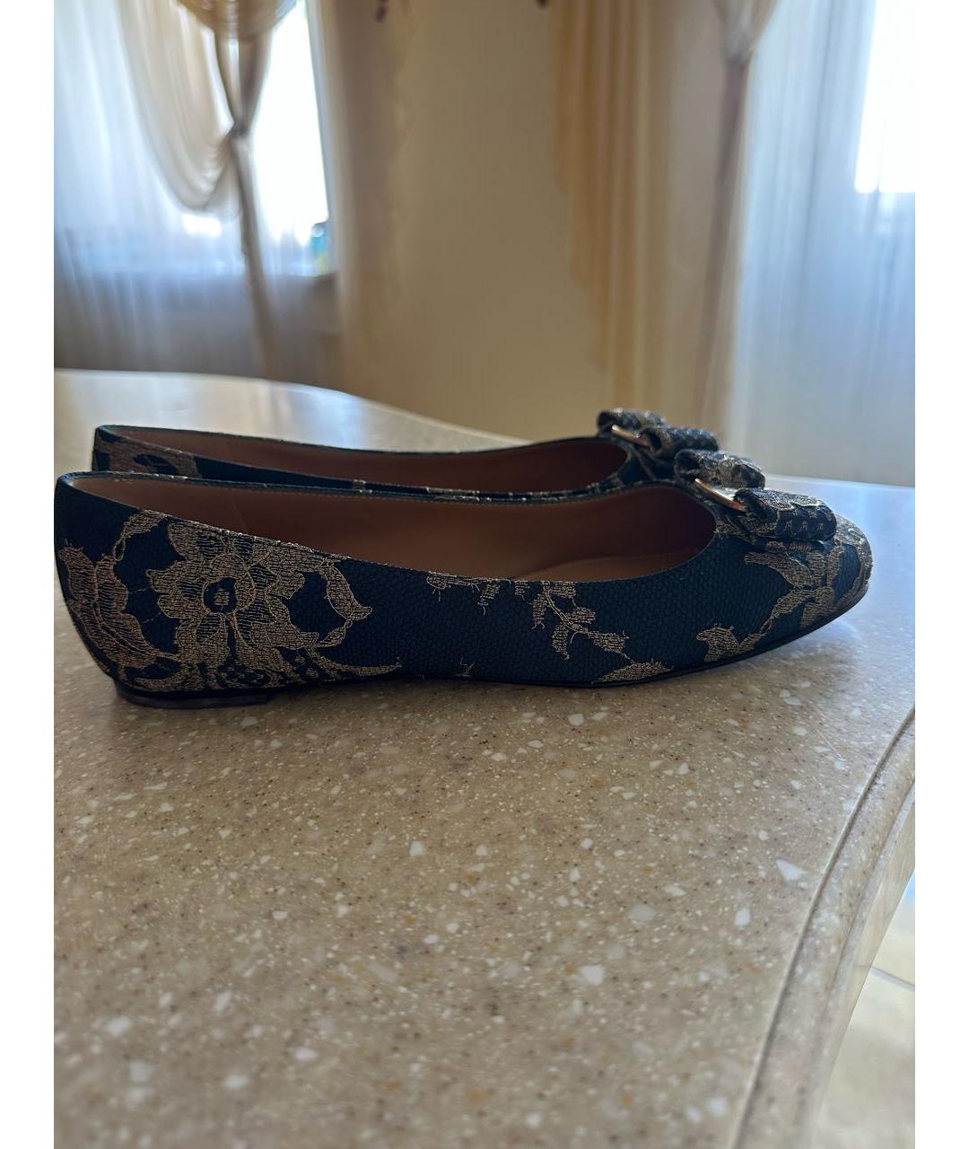 FERRAGAMO Темно-синие текстильные балетки, фото 9