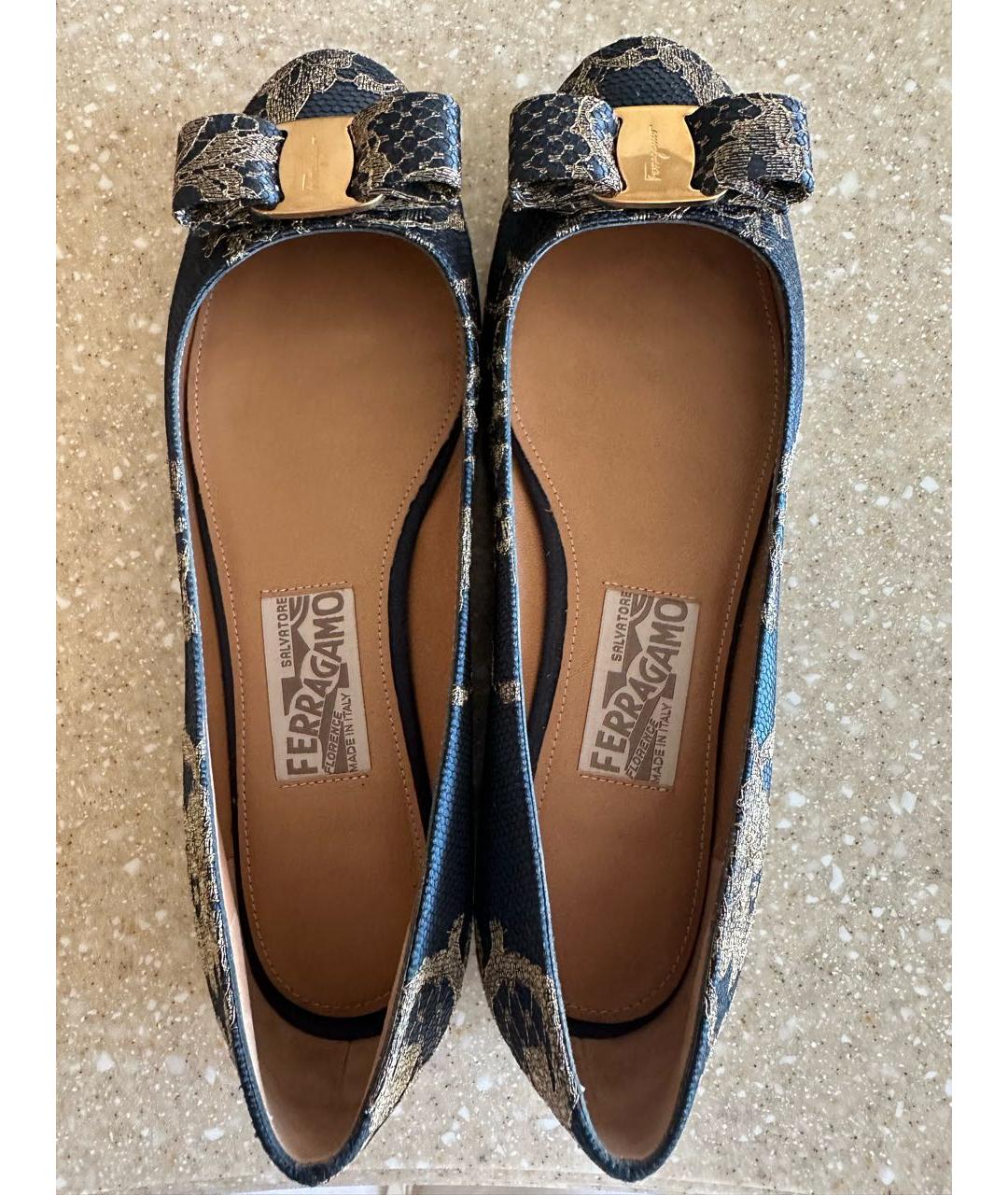 FERRAGAMO Темно-синие текстильные балетки, фото 3
