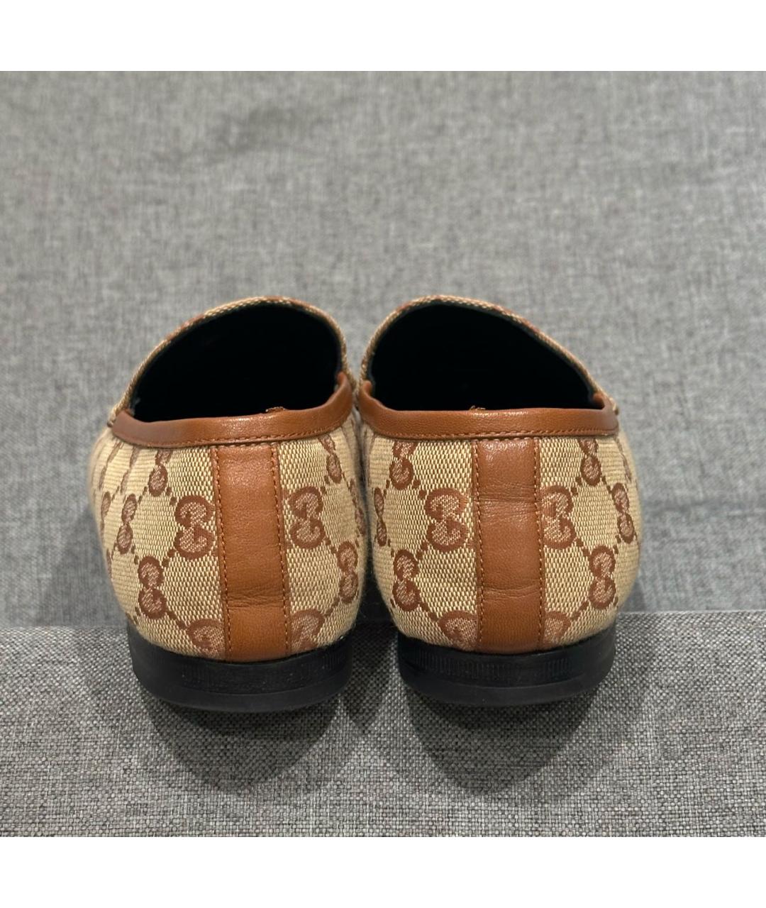 GUCCI Бежевые текстильные лоферы, фото 7