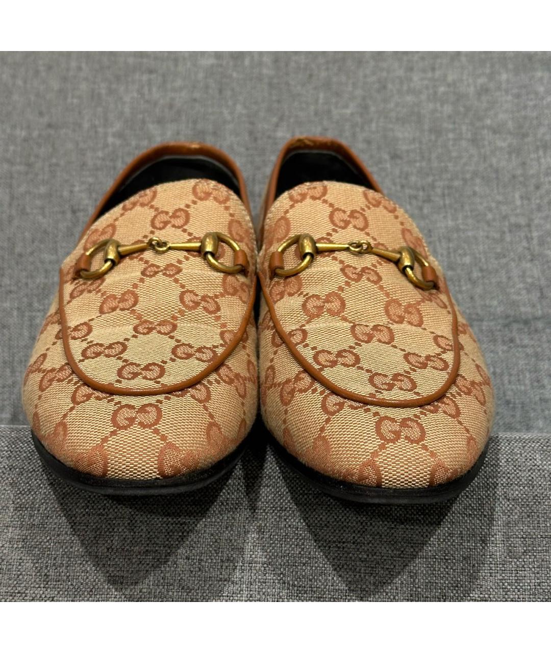 GUCCI Бежевые текстильные лоферы, фото 8