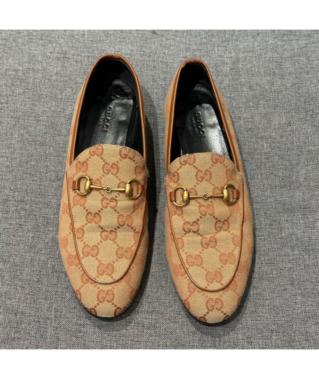 GUCCI Бежевые текстильные лоферы, фото 3