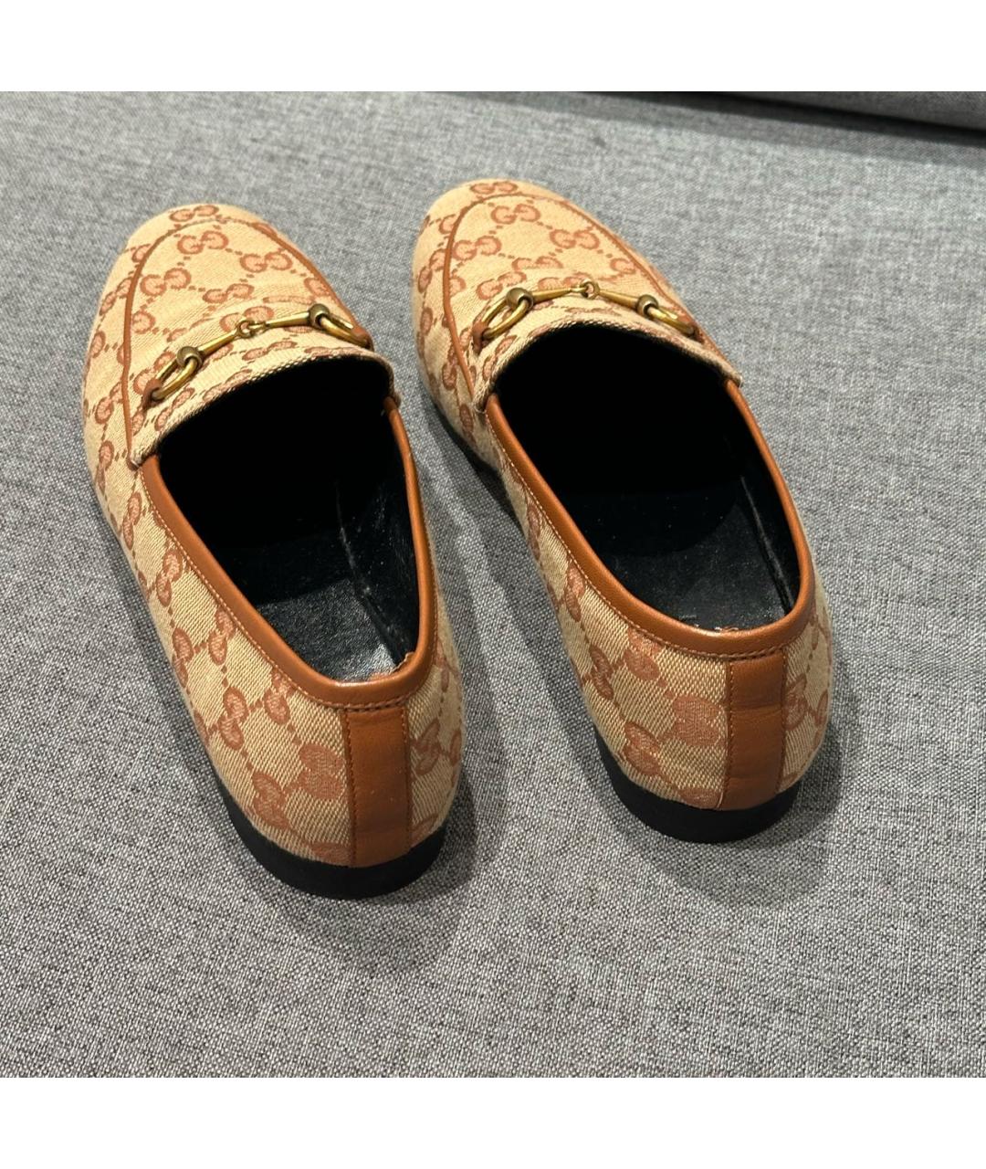 GUCCI Бежевые текстильные лоферы, фото 4