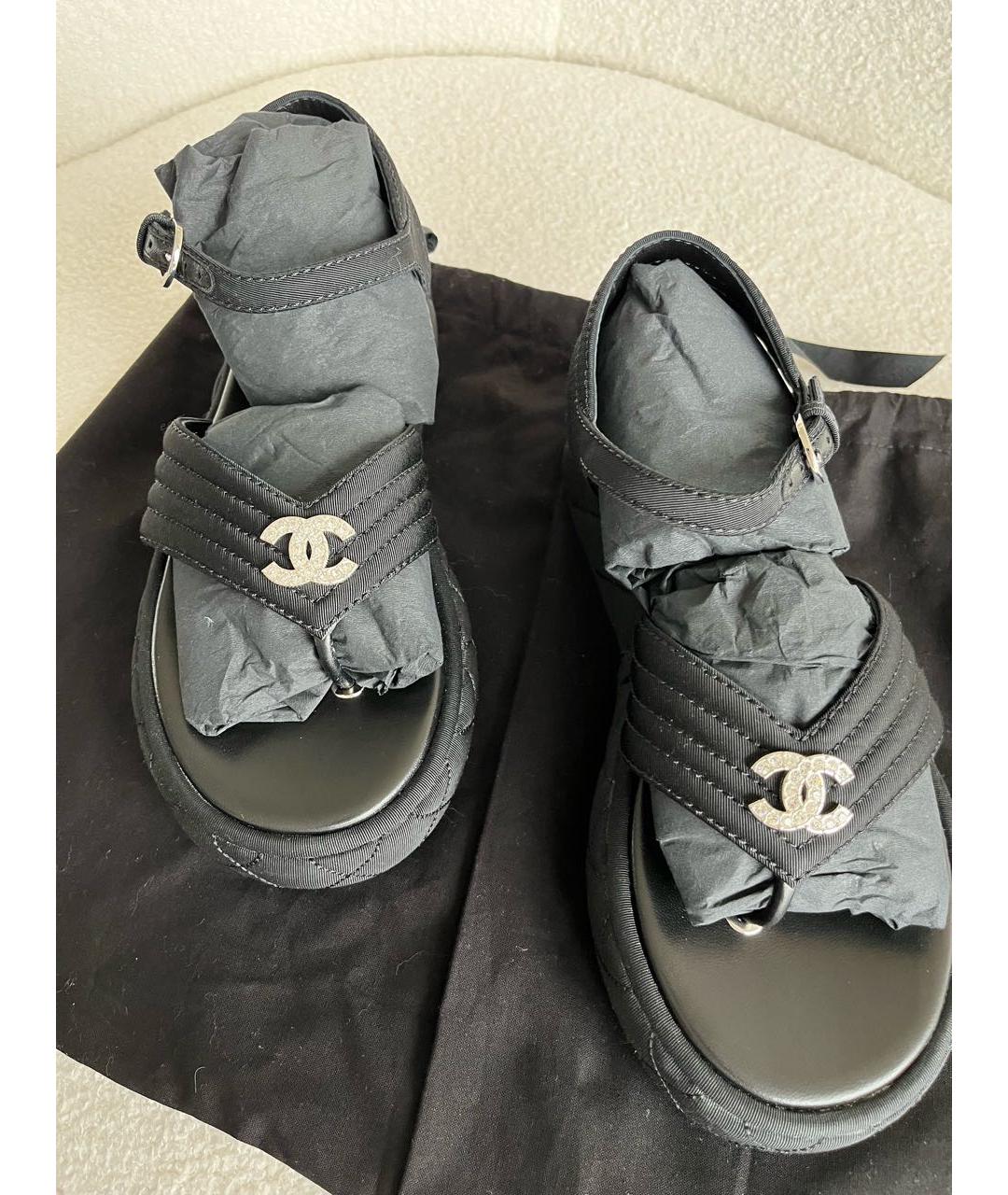 CHANEL Черные текстильные сандалии, фото 4