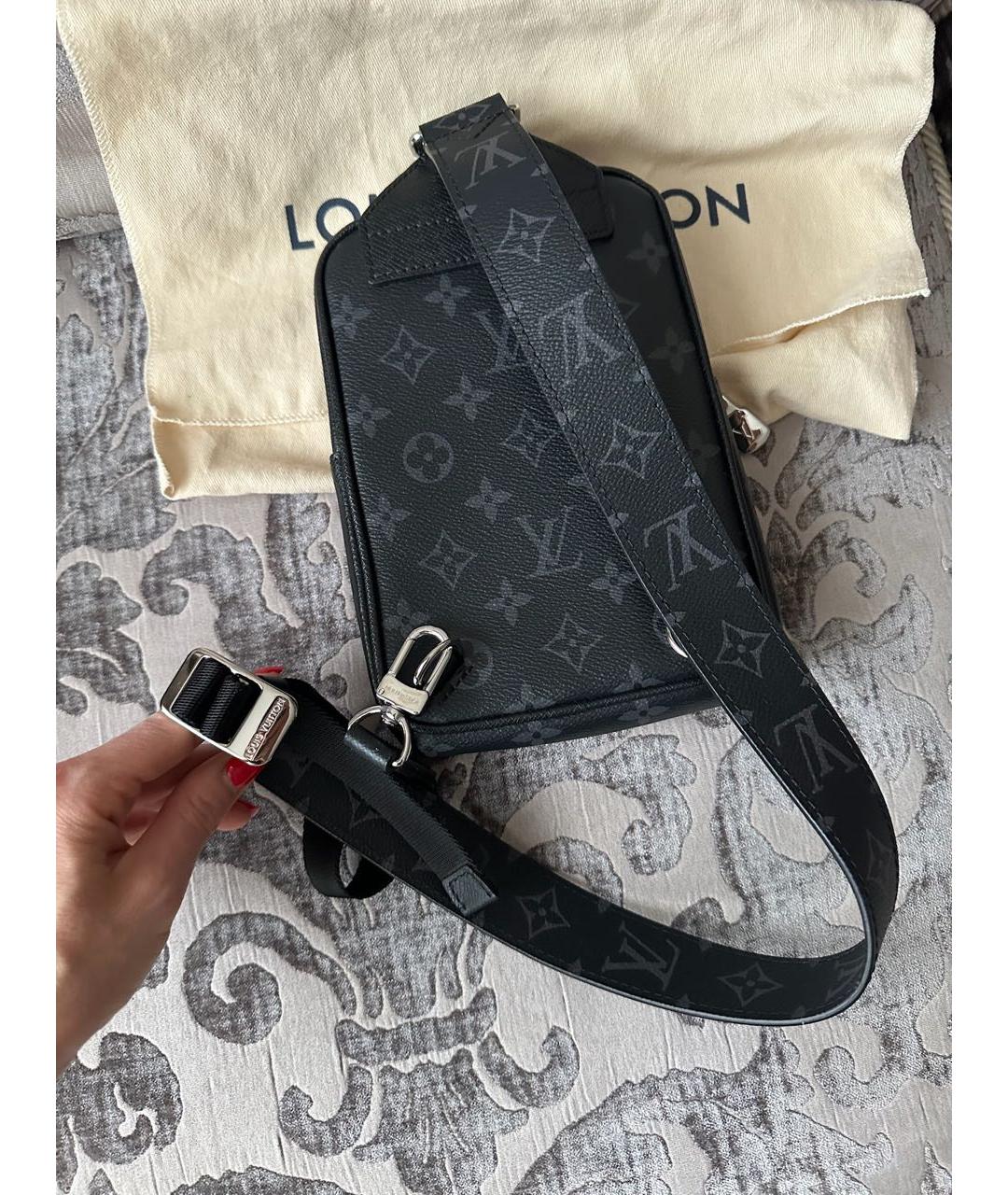 LOUIS VUITTON Черная кожаная сумка на плечо, фото 3