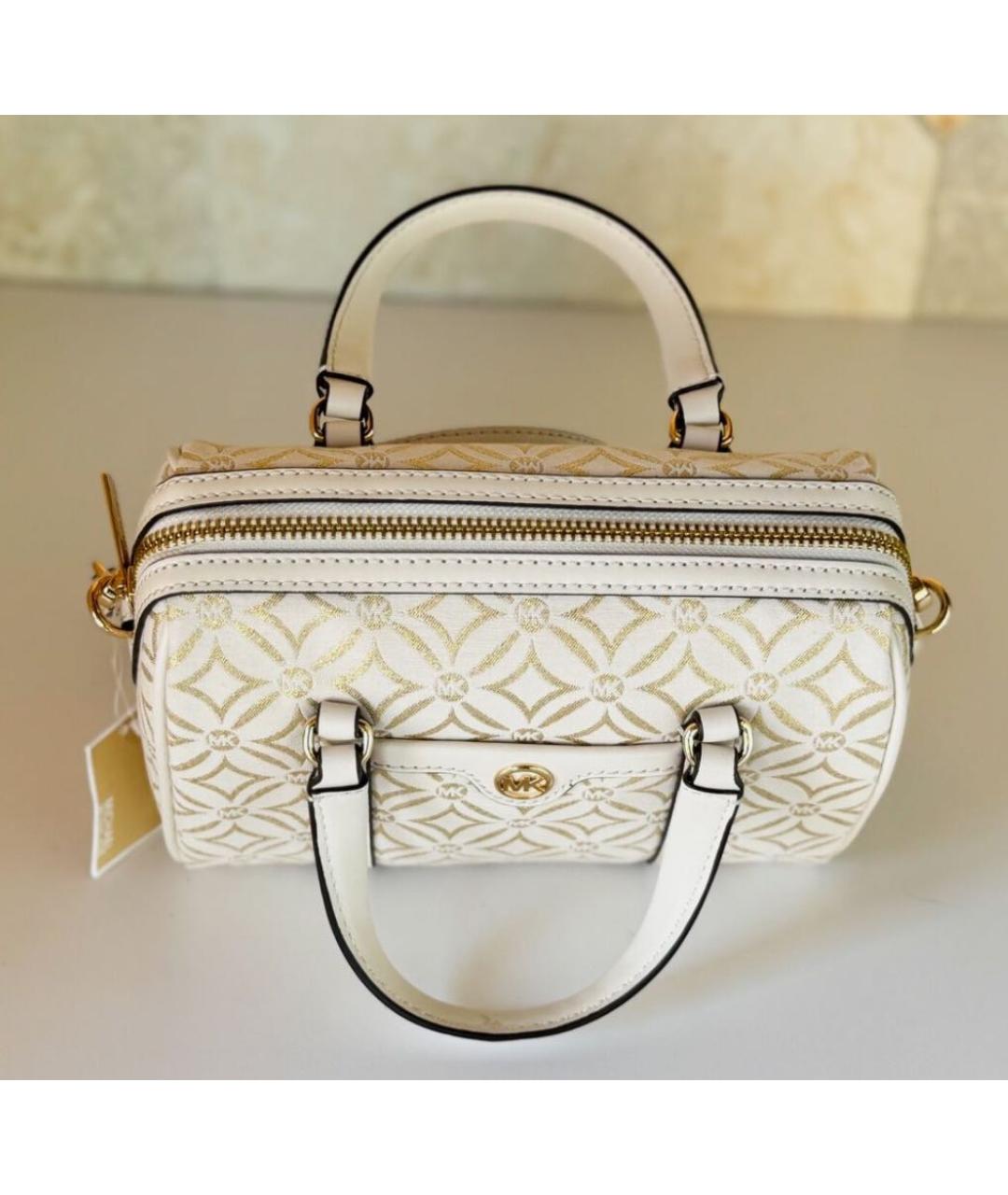 MICHAEL MICHAEL KORS Бежевая жаккардовая сумка с короткими ручками, фото 8
