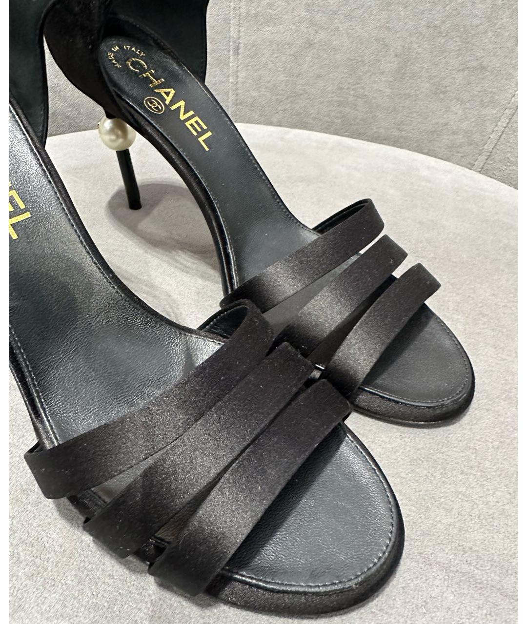 CHANEL Черные текстильные босоножки, фото 4