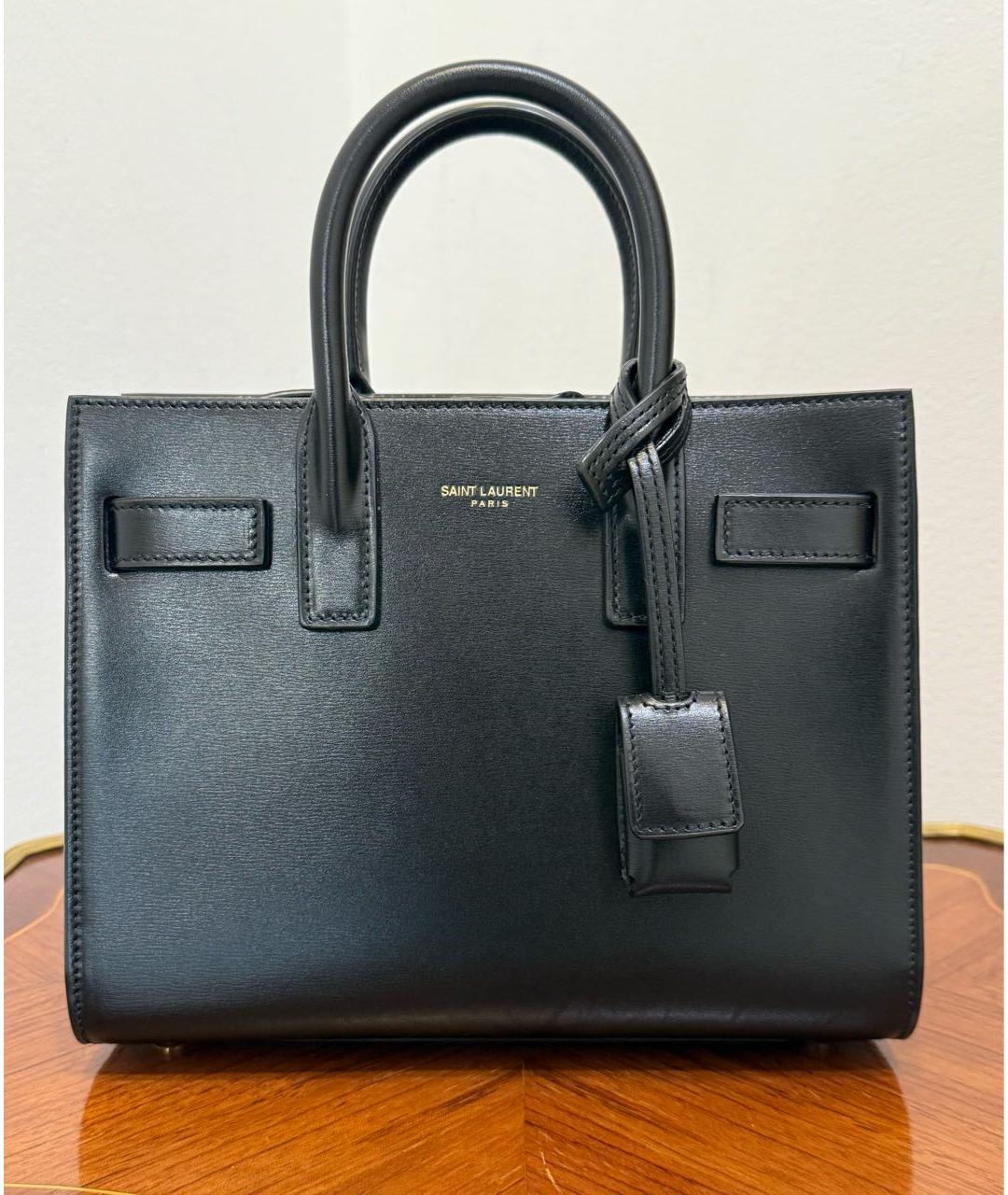 SAINT LAURENT Черная кожаная сумка с короткими ручками, фото 9