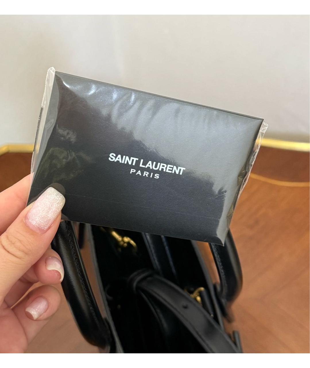SAINT LAURENT Черная кожаная сумка с короткими ручками, фото 7