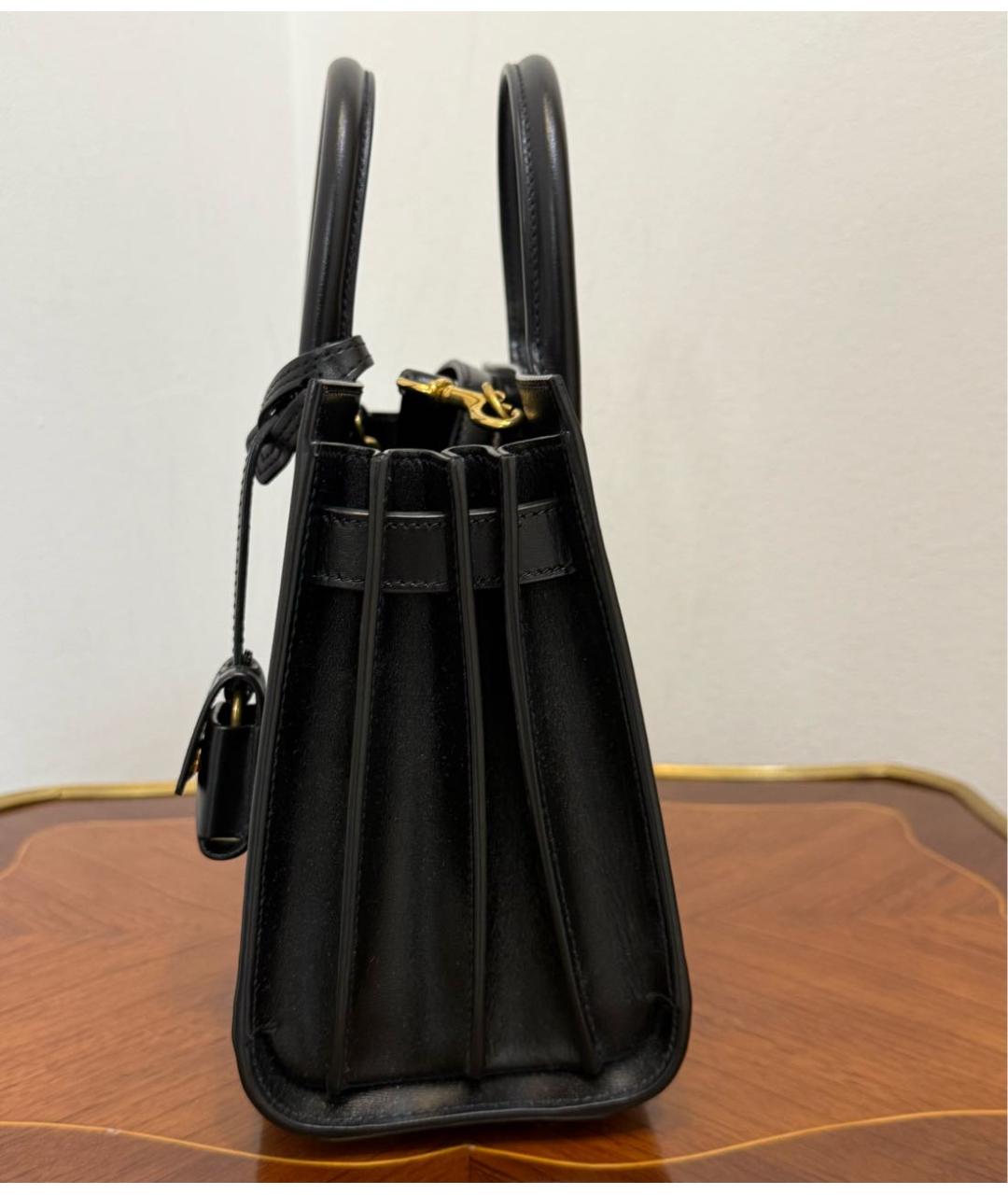 SAINT LAURENT Черная кожаная сумка с короткими ручками, фото 3
