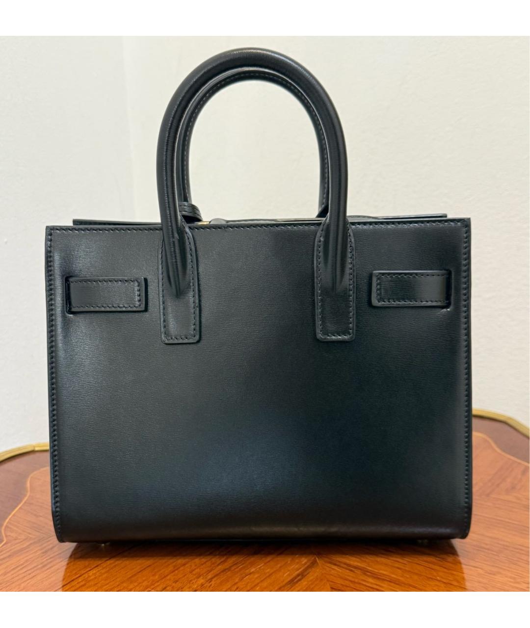 SAINT LAURENT Черная кожаная сумка с короткими ручками, фото 2
