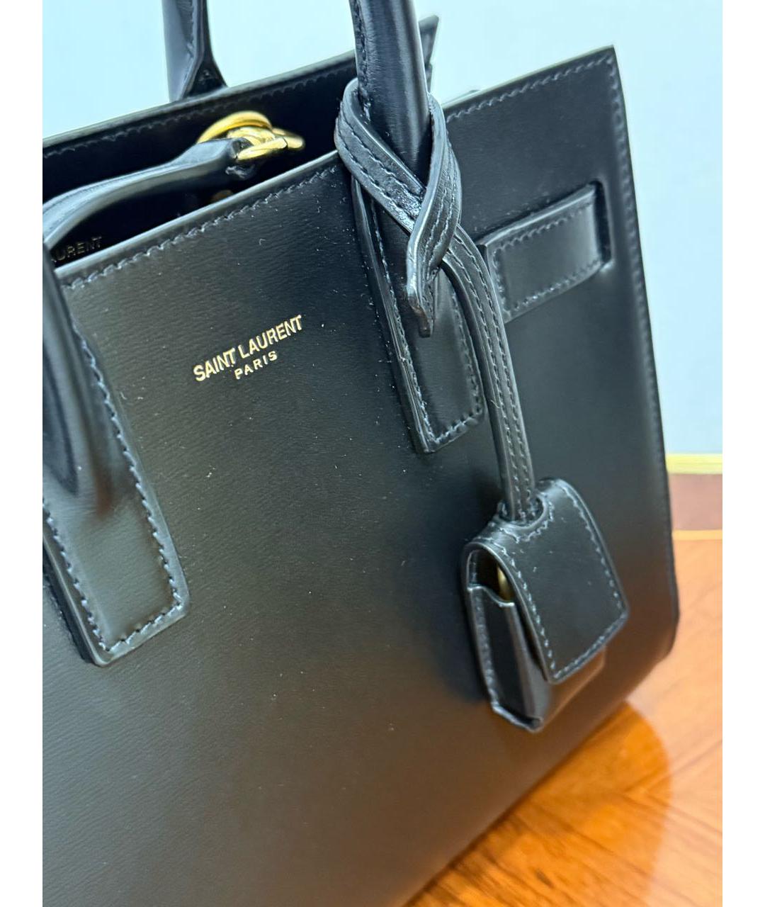 SAINT LAURENT Черная кожаная сумка с короткими ручками, фото 4