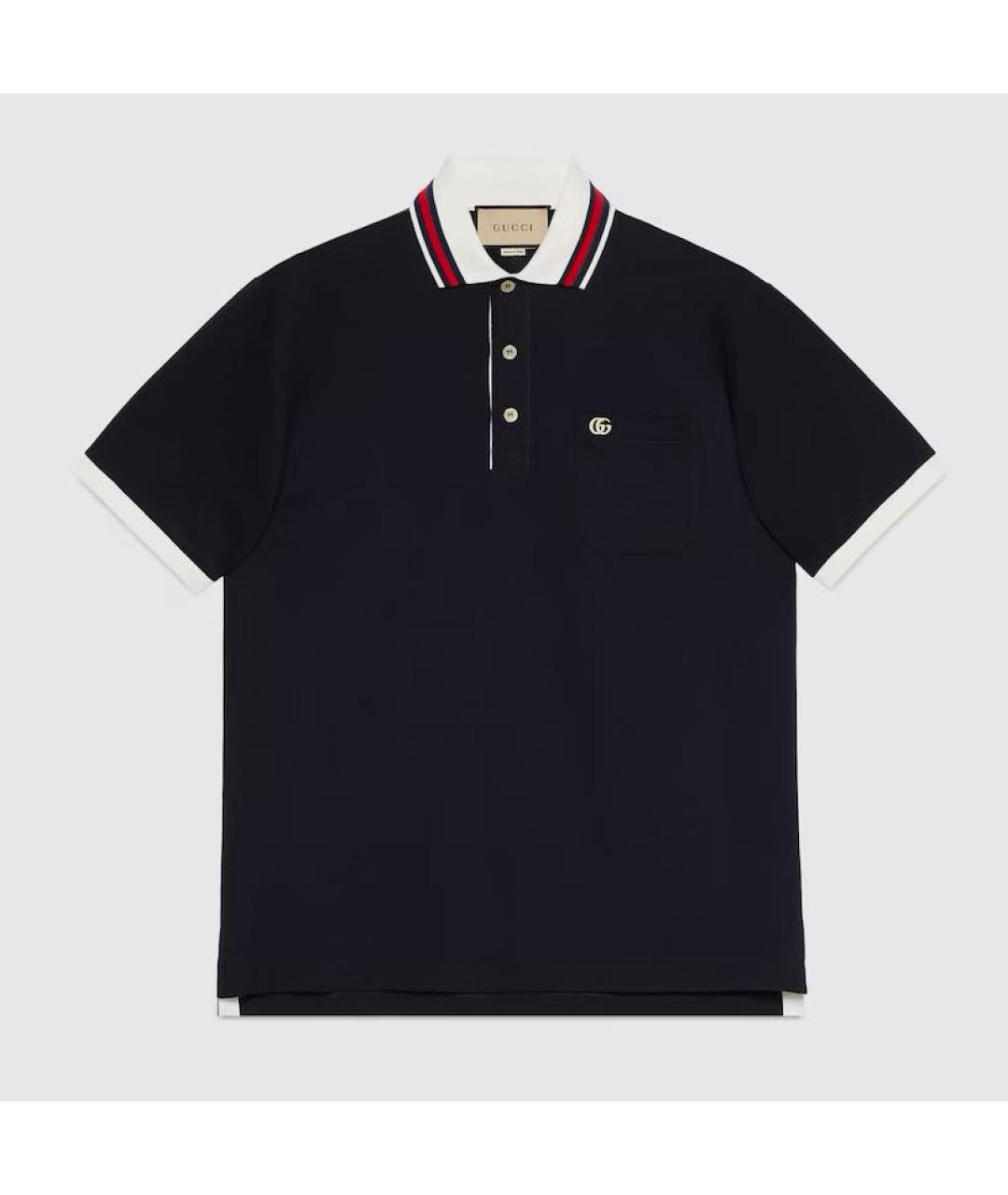 GUCCI Темно-синее хлопковое поло с коротким рукавом, фото 5