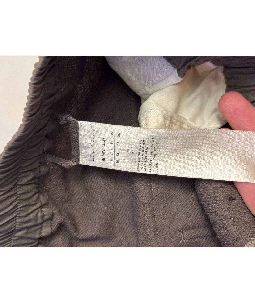 RICK OWENS Серые шерстяные повседневные брюки, фото 3
