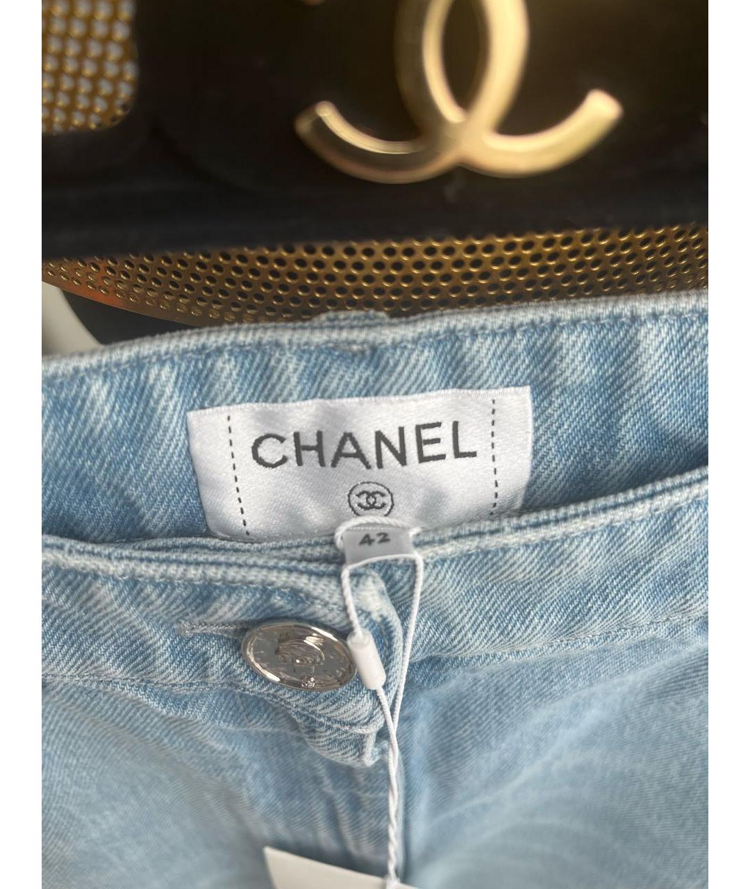 CHANEL Голубые хлопковые прямые джинсы, фото 5