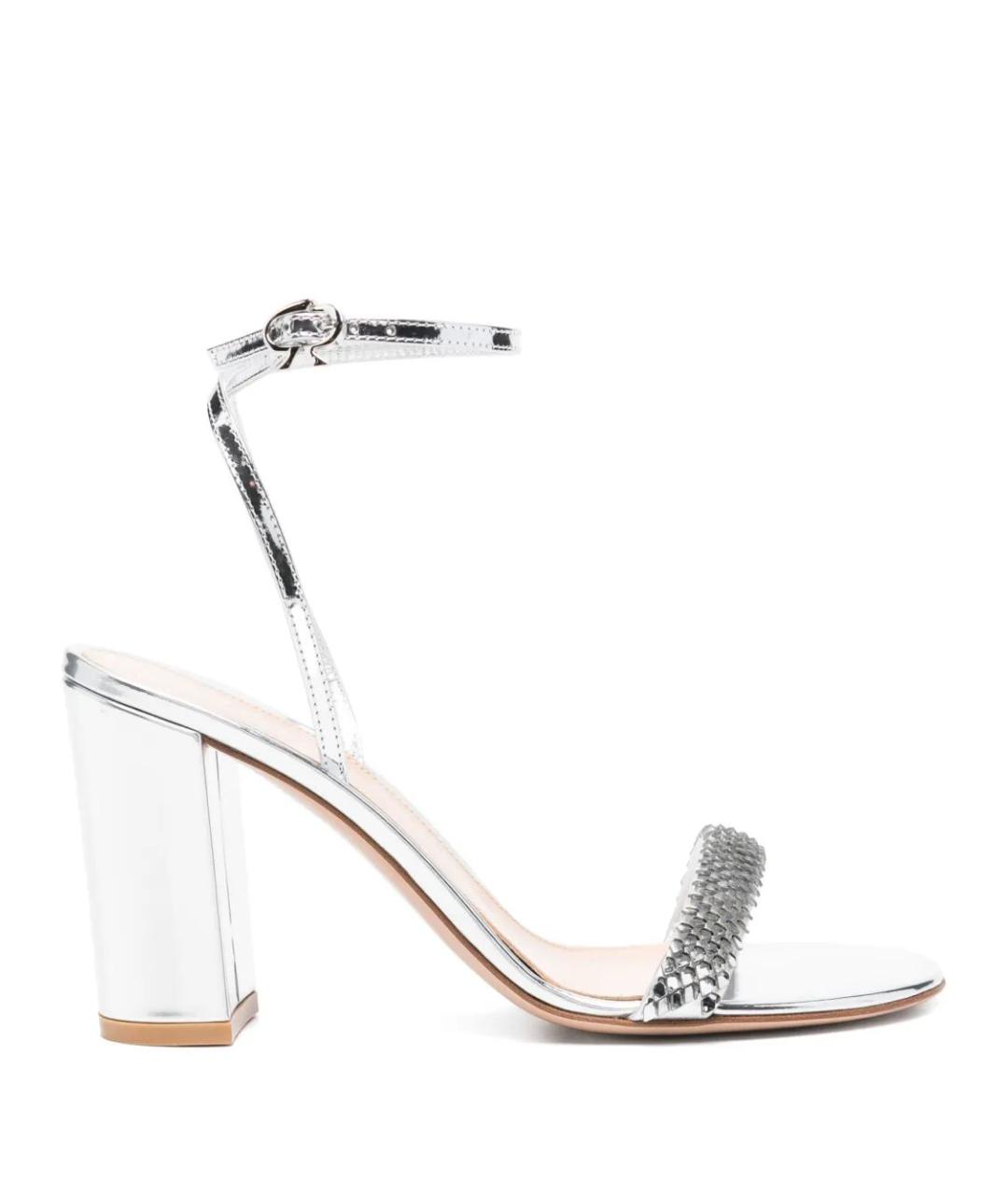 GIANVITO ROSSI Серебряные кожаные босоножки, фото 1