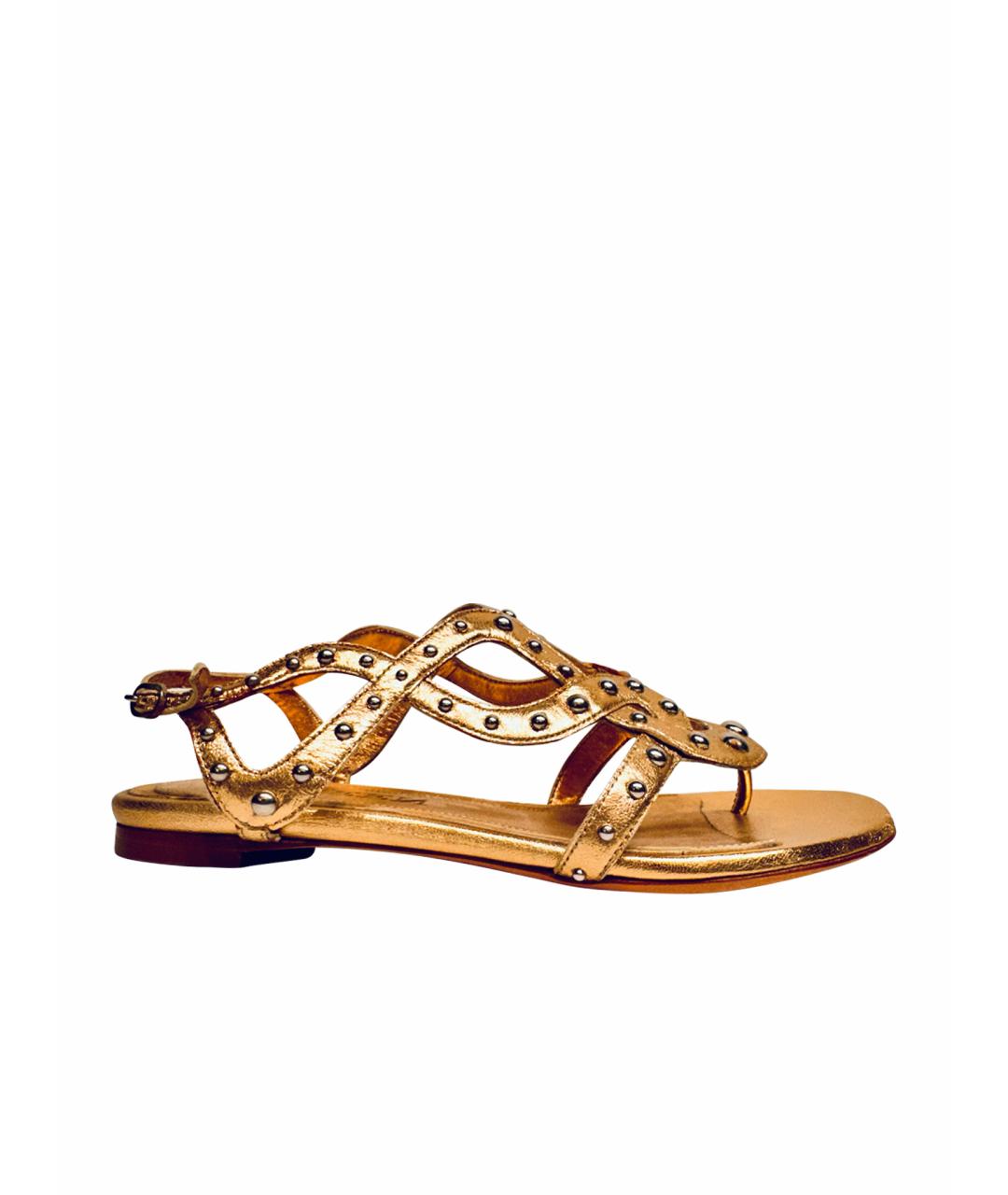 ALEXANDER MCQUEEN Золотые кожаные сандалии, фото 1
