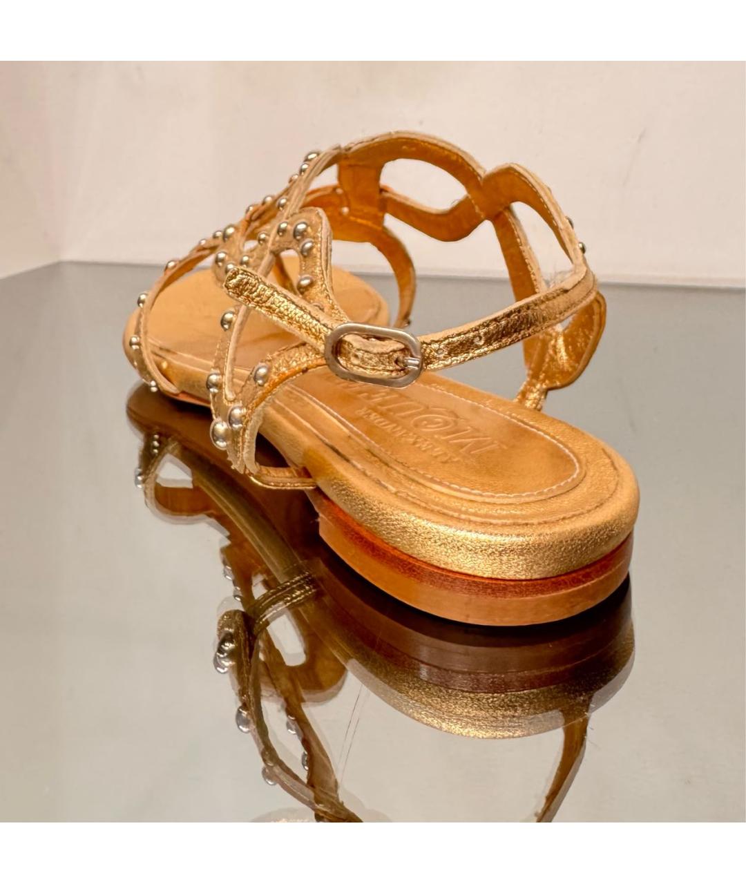 ALEXANDER MCQUEEN Золотые кожаные сандалии, фото 3