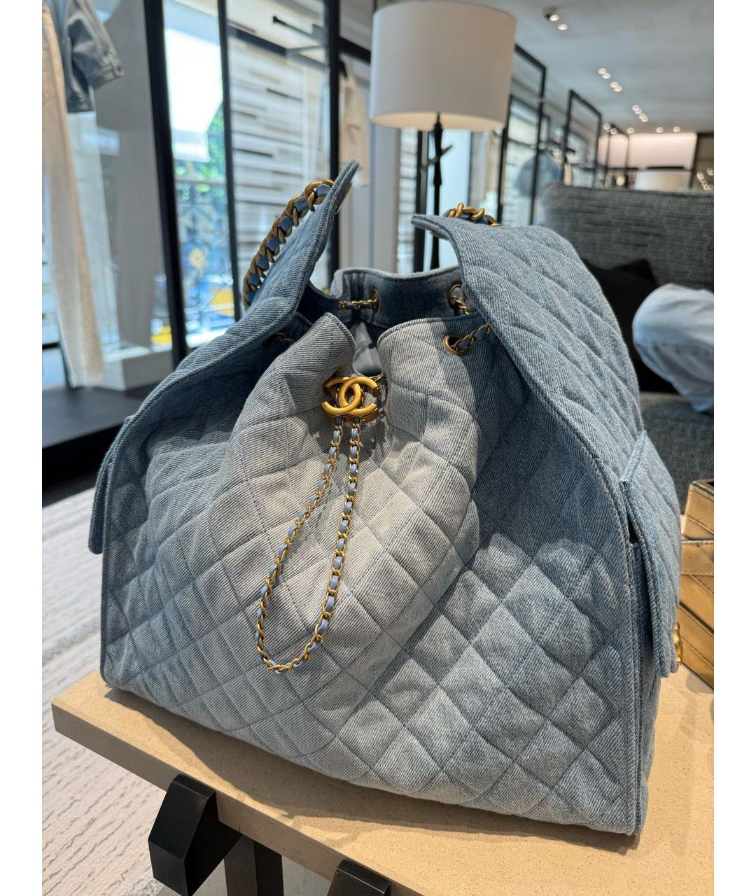 CHANEL Голубая деним сумка через плечо, фото 4