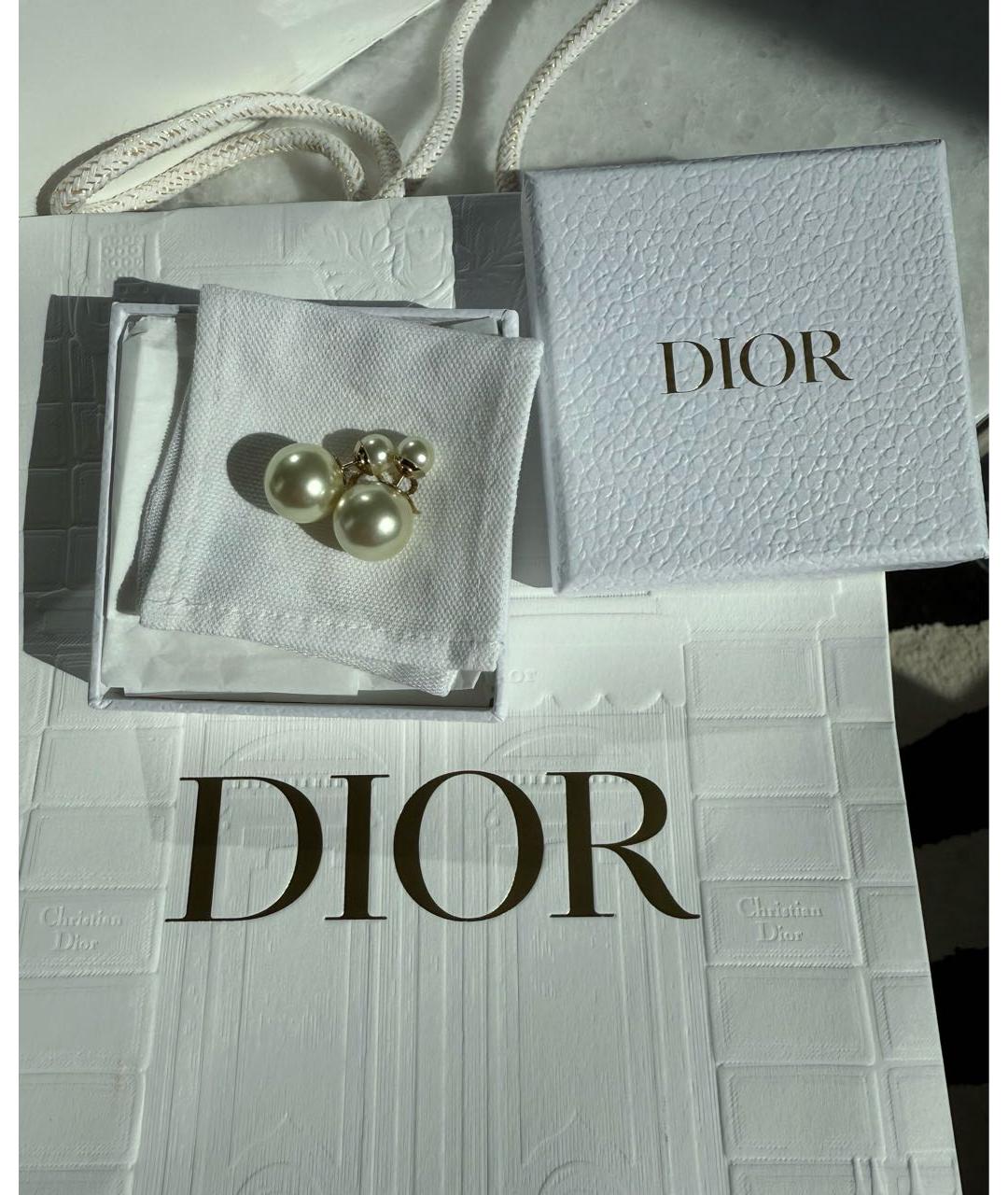 CHRISTIAN DIOR Белые металлические серьги, фото 3