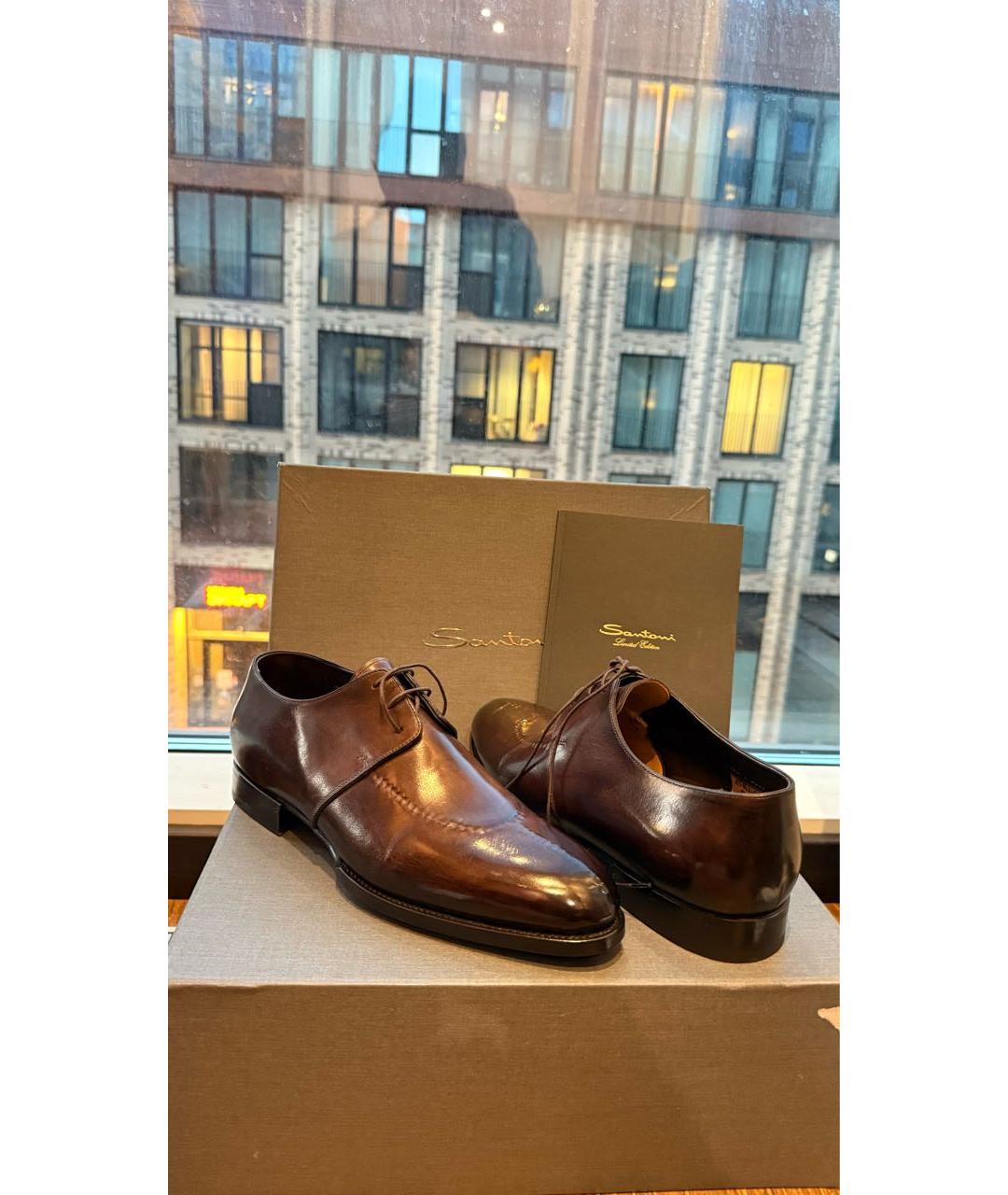 SANTONI Коричневые кожаные туфли, фото 2