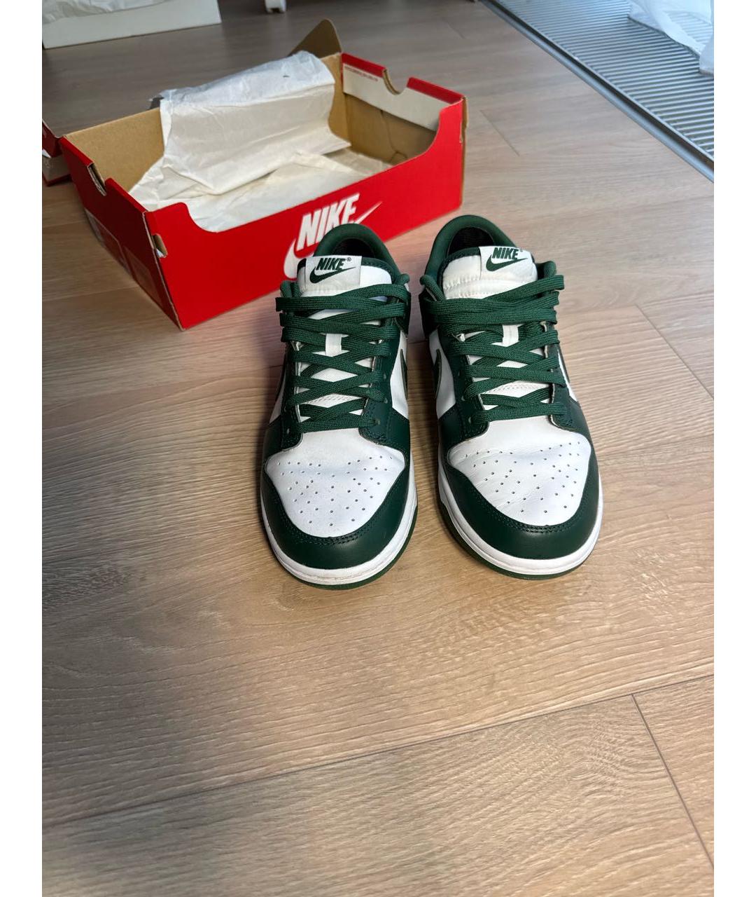 NIKE Зеленые кожаные низкие кроссовки / кеды, фото 2