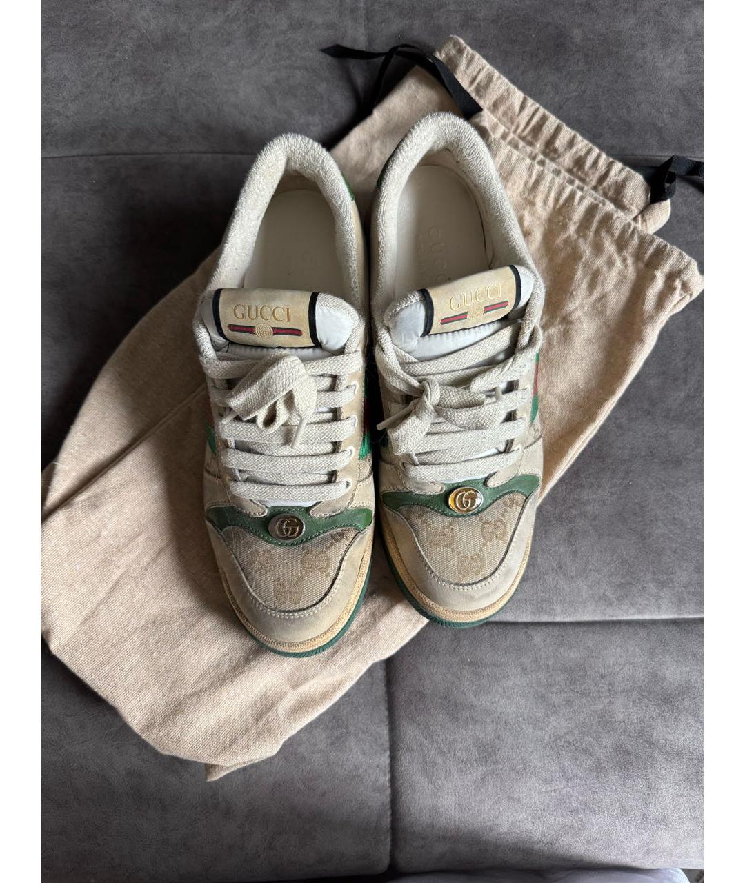 GUCCI Бежевые текстильные высокие кроссовки / кеды, фото 3