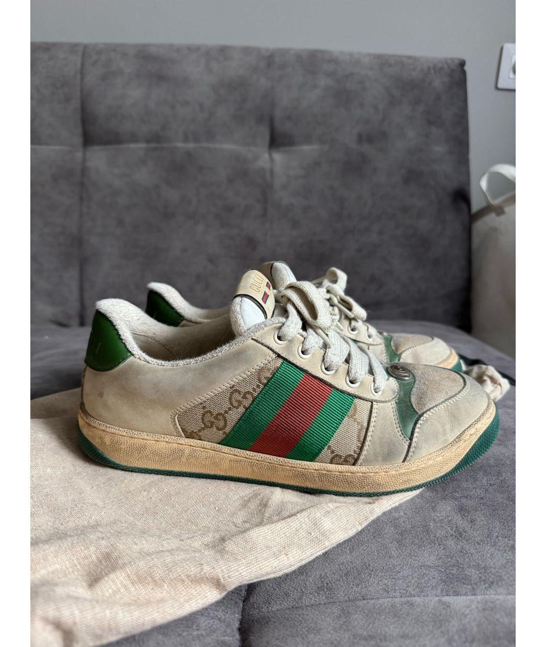GUCCI Бежевые текстильные высокие кроссовки / кеды, фото 6