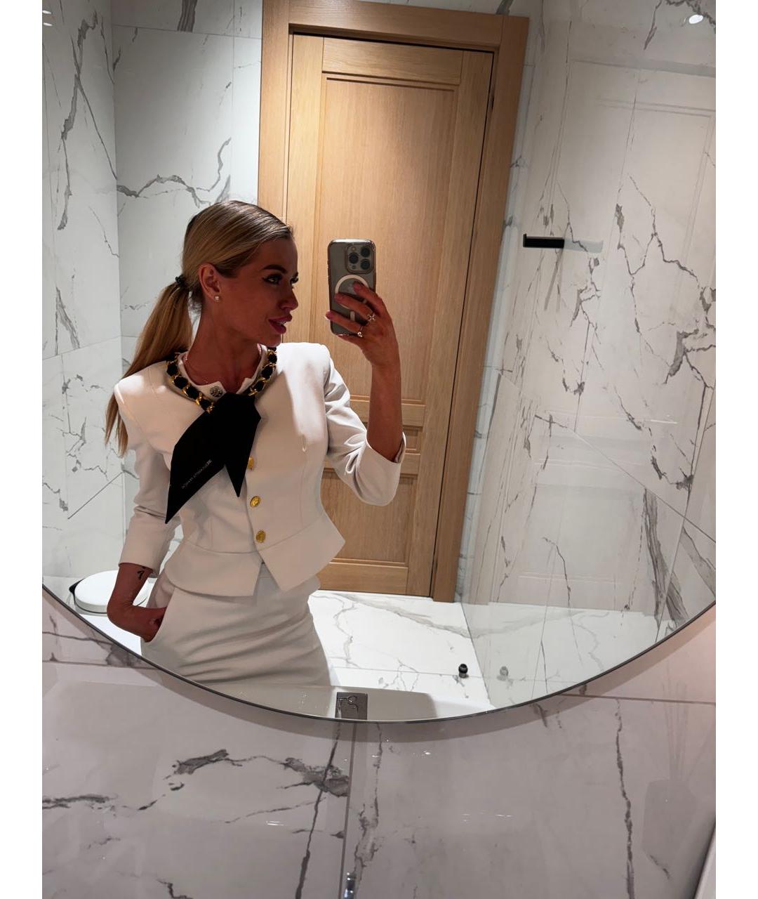 ELISABETTA FRANCHI Белый полиэстеровый жакет/пиджак, фото 7
