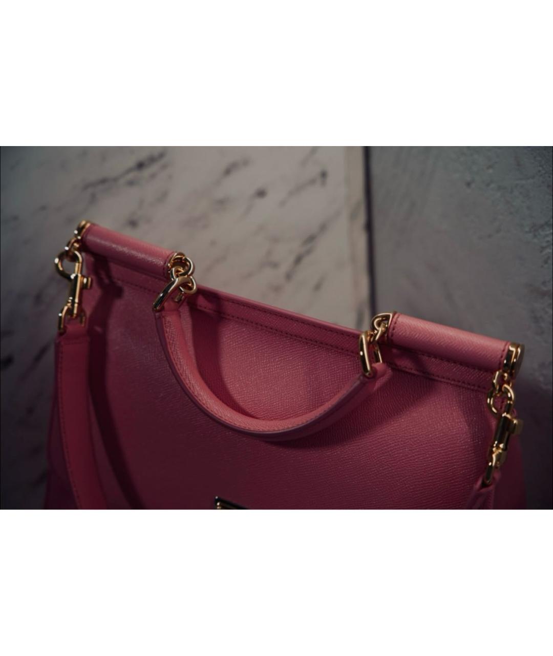 DOLCE&GABBANA Розовая кожаная сумка с короткими ручками, фото 5