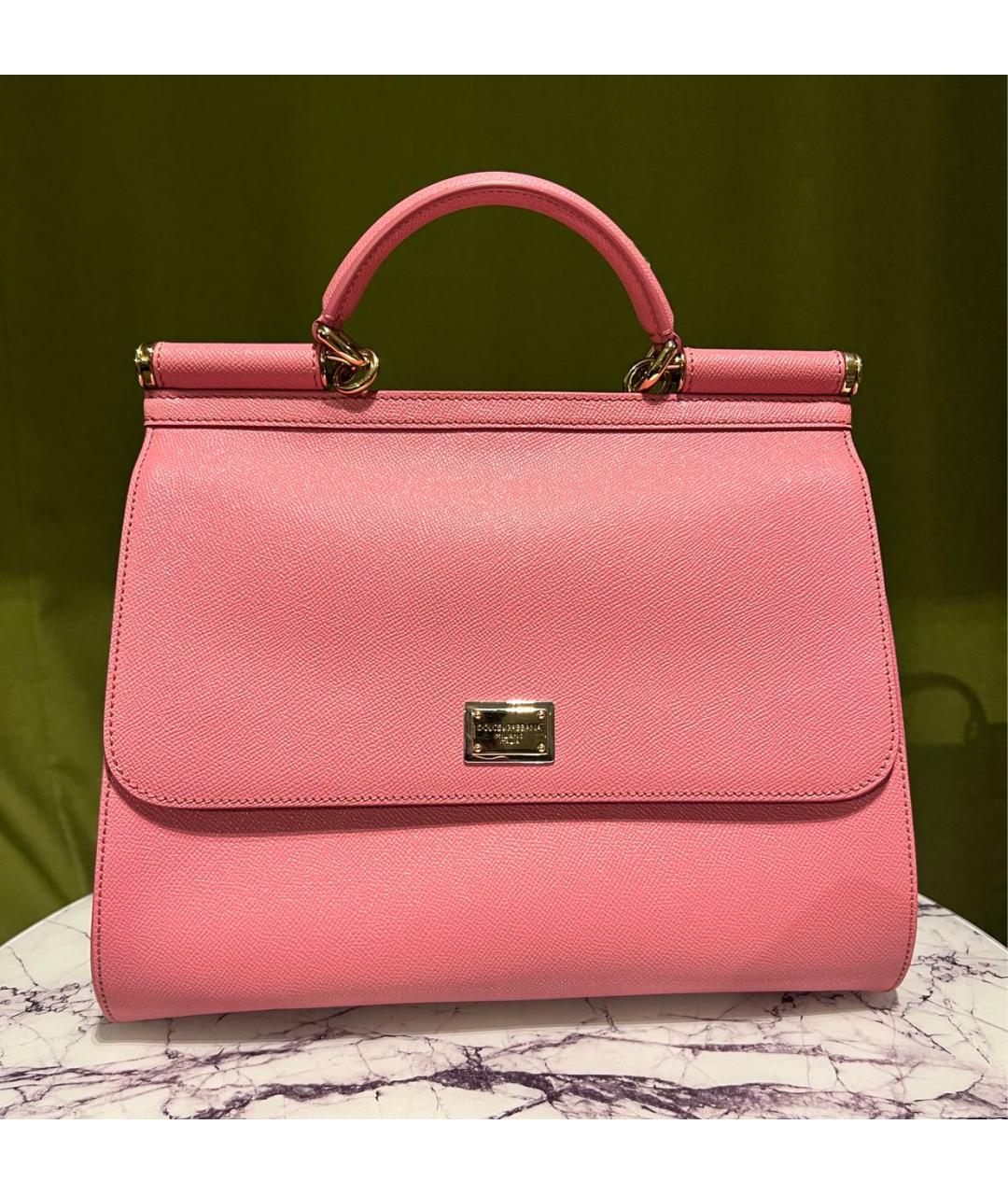 DOLCE&GABBANA Розовая кожаная сумка с короткими ручками, фото 9
