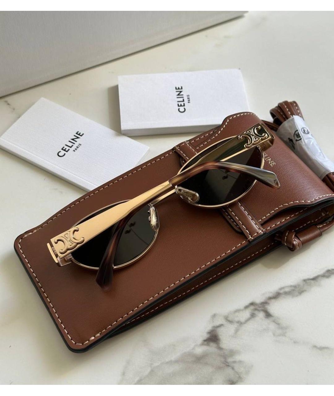 CELINE Коричневые металлические солнцезащитные очки, фото 3