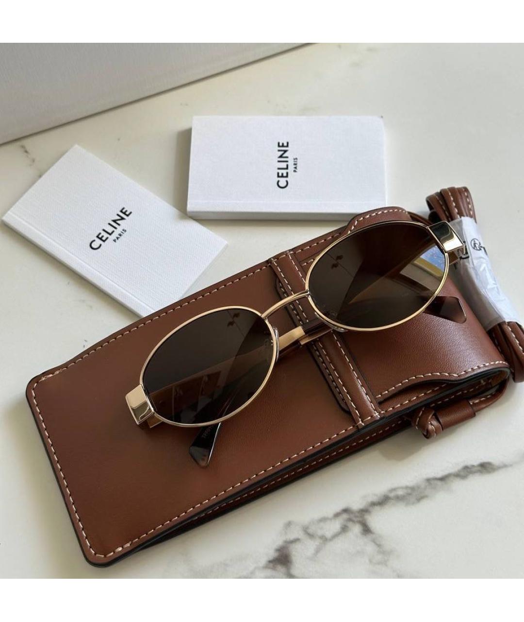 CELINE Коричневые металлические солнцезащитные очки, фото 2